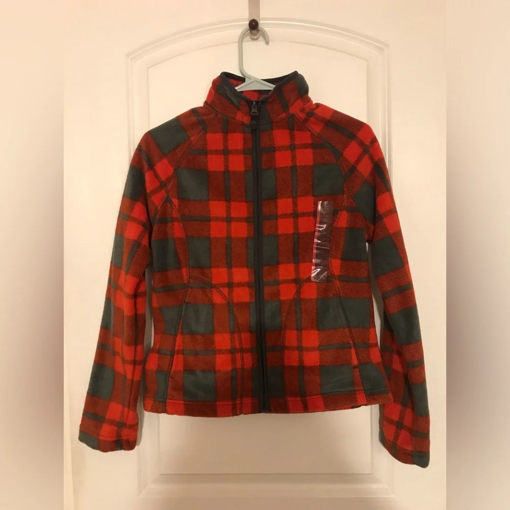 Merona Red-Orange Plaid Soft Zip Up Jacket Size XS - Picture 1 of 5